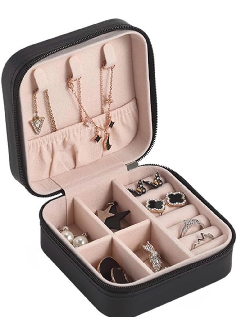 Compact Black Jewelry Travel Case with Pink Interior-NWT
